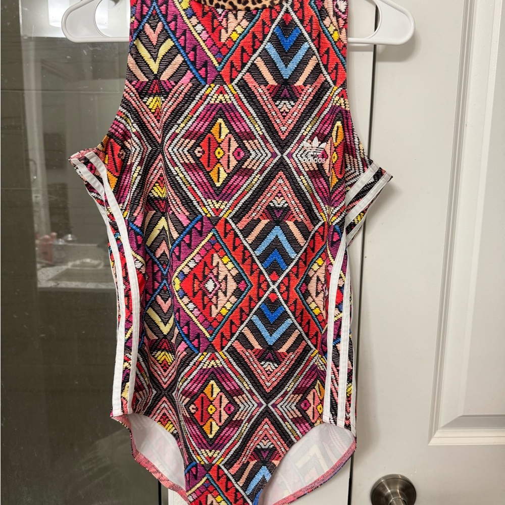 adidas Multicolor Geometric Print Bodysuit with White Stripes